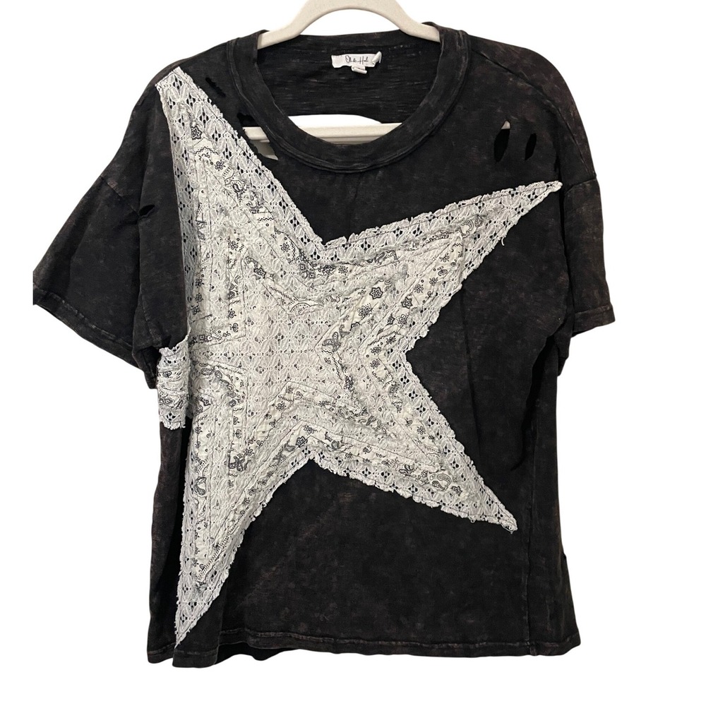 Oli & Hali Size S Shining Star Distressed Mineral Wash Tee Relaxed Oversize Fit